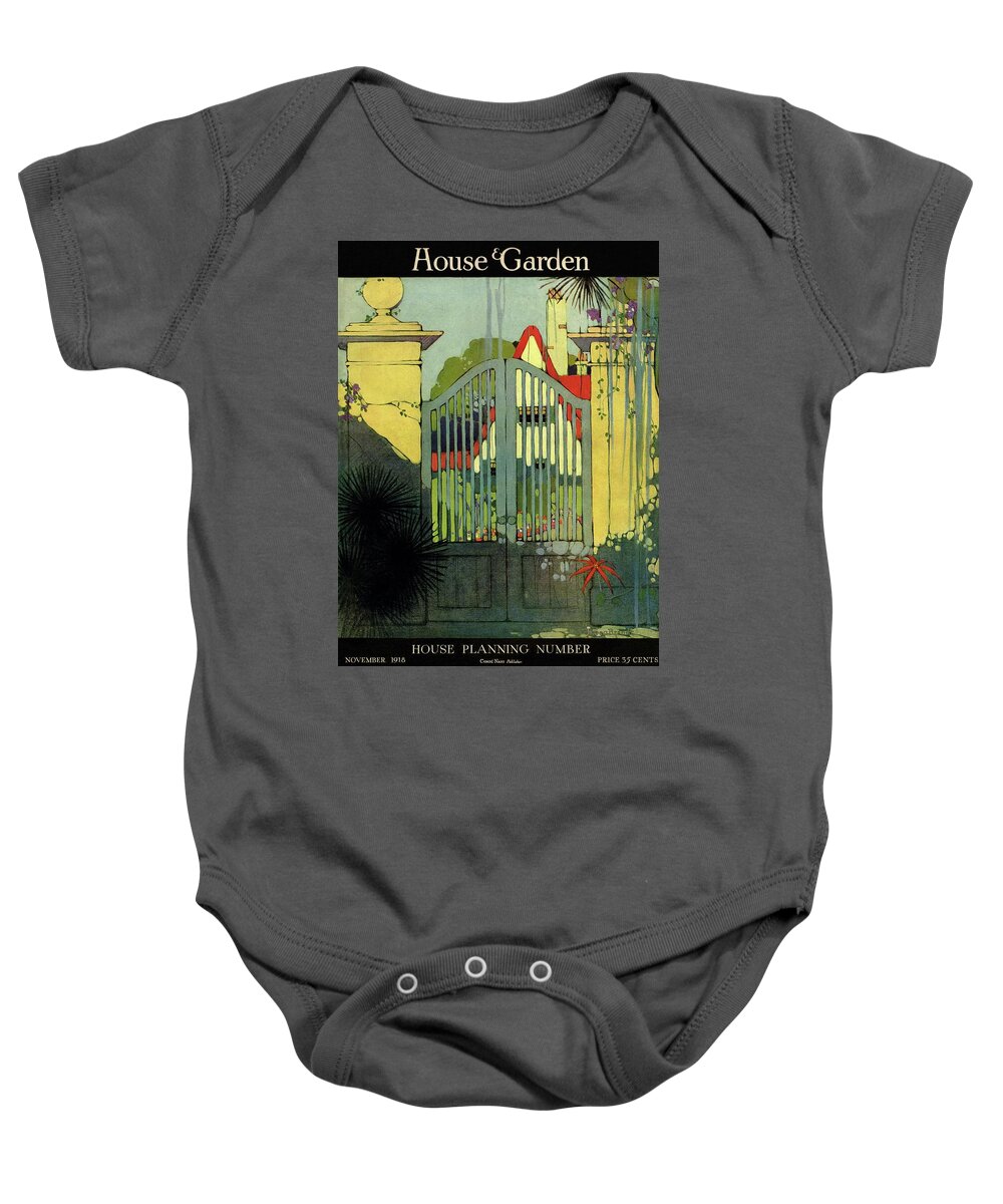 Illustration Baby Onesie featuring the photograph A House And Garden Cover Of A Gate by H. George Brandt