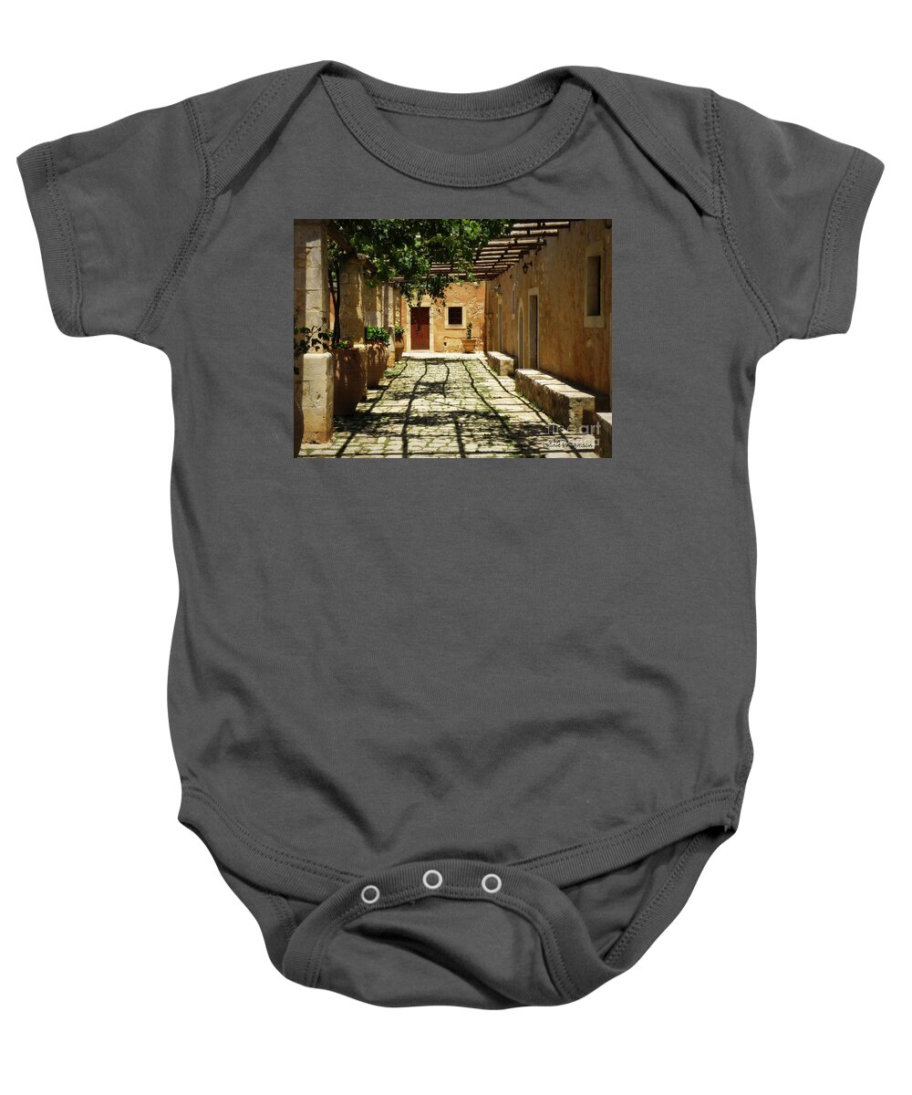 Monks' Private Quarters Baby Onesie featuring the photograph A Place of Prayer and Meditation by Lainie Wrightson