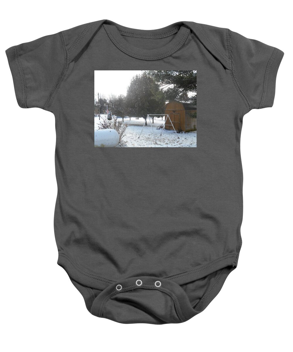 Fall Baby Onesie featuring the photograph A Rare Fall Snow by Shea Holliman