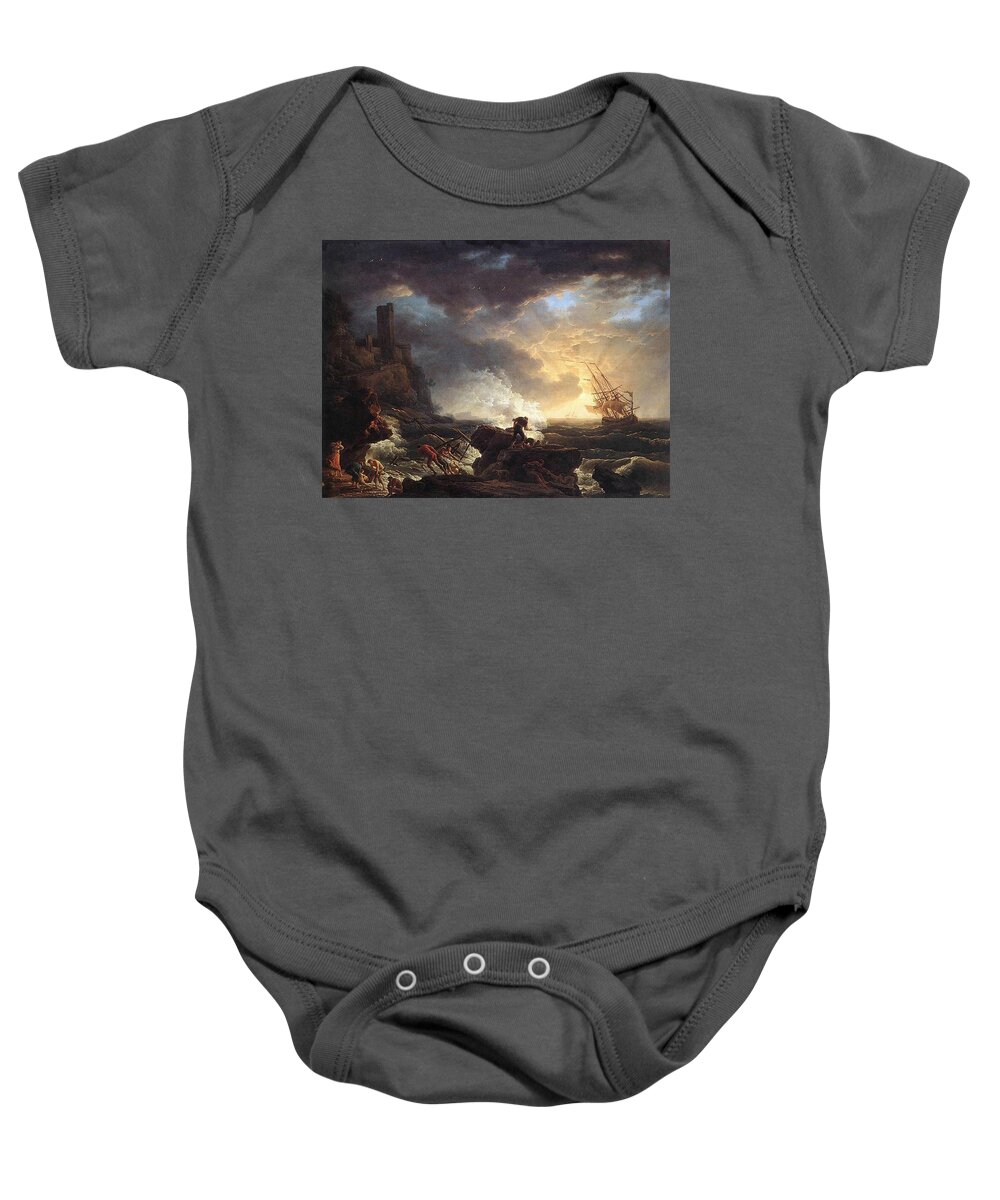 Shipwreck Baby Onesie featuring the painting A Shipwreck by Claude Joseph Vernet