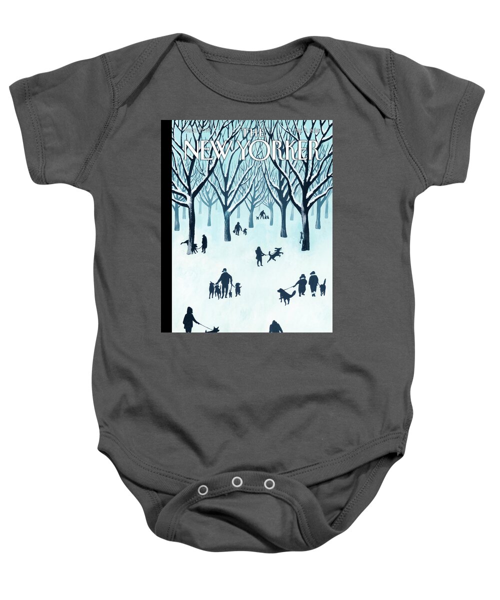 Snow Baby Onesie featuring the painting A Walk In The Snow by Mark Ulriksen