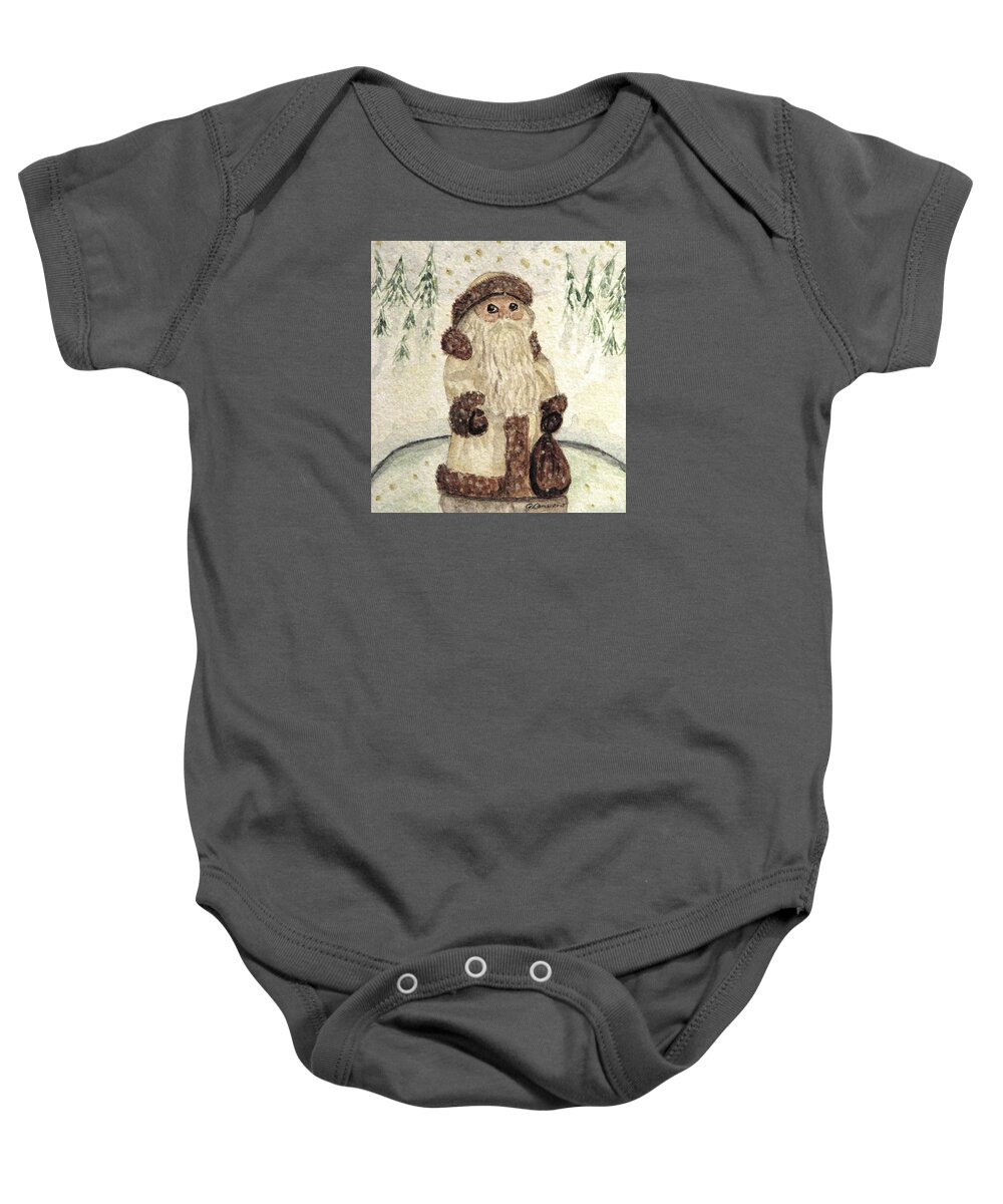 Santa Claus Baby Onesie featuring the painting A Woodland Santa by Angela Davies