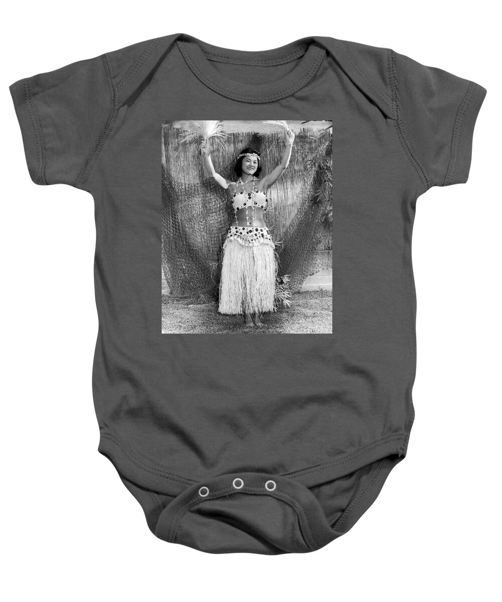 1 Person Baby Onesie featuring the photograph A Young Hawaiian Hula Woman by Underwood Archives