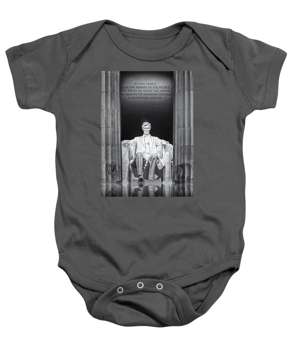 Abraham Lincoln Baby Onesie featuring the photograph Abraham Lincoln Memorial by Susan Candelario