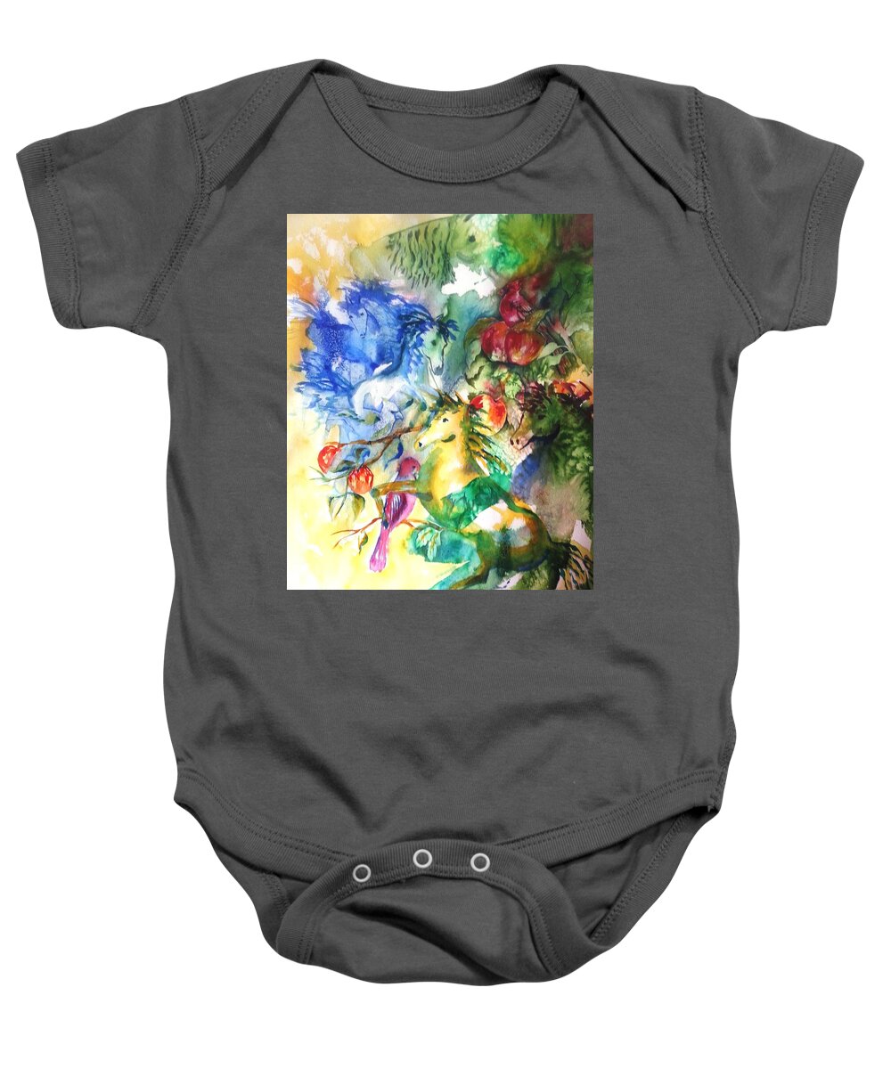 Ksg Baby Onesie featuring the painting Abstract Horses by Kim Shuckhart Gunns