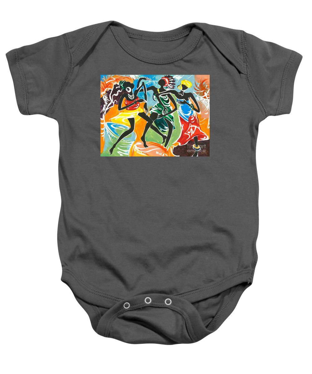 African Baby Onesie featuring the painting African Dancers No. 3 by Elisabeta Hermann