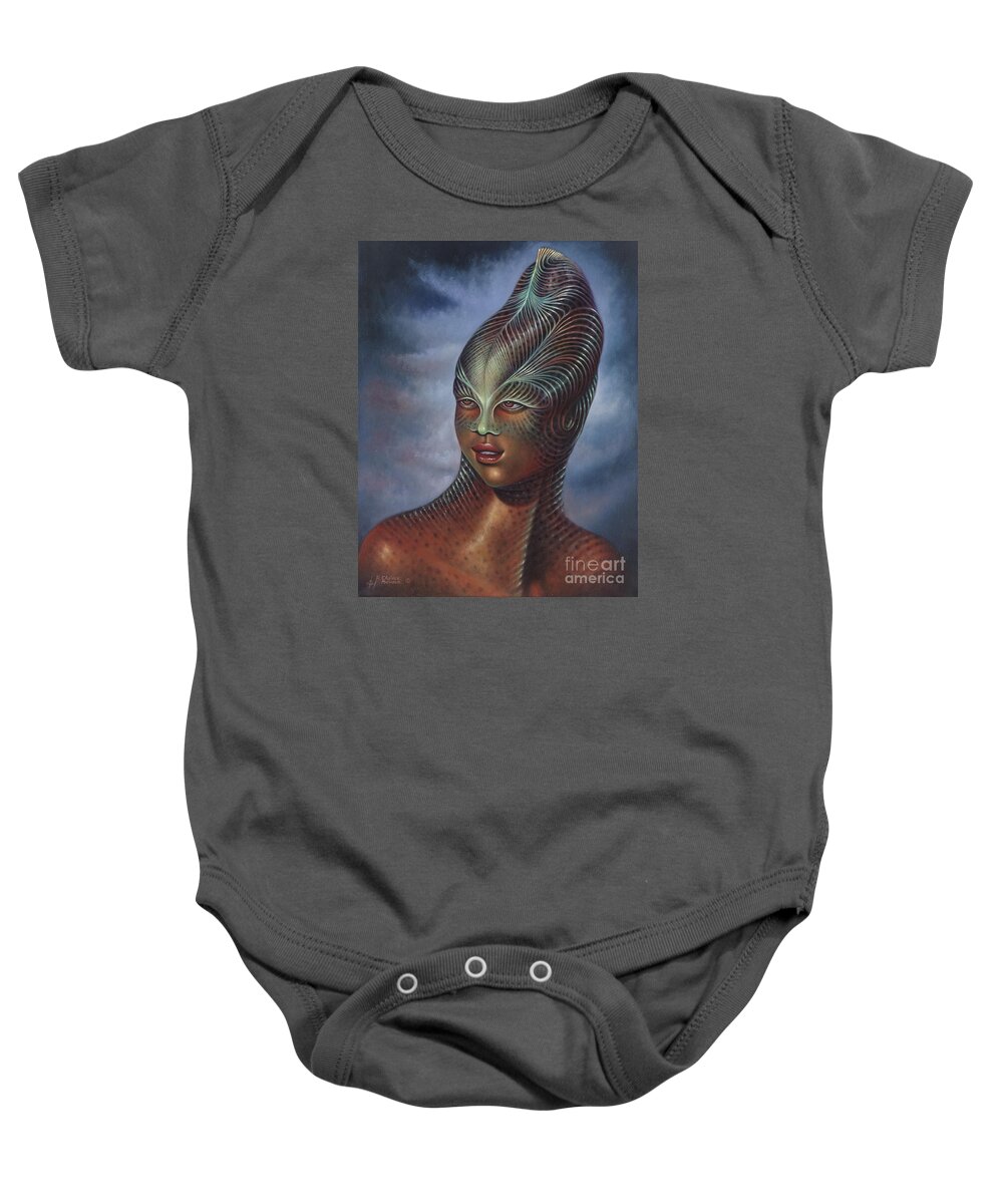 Sci-fi Baby Onesie featuring the painting Alien Portrait I by Ricardo Chavez-Mendez