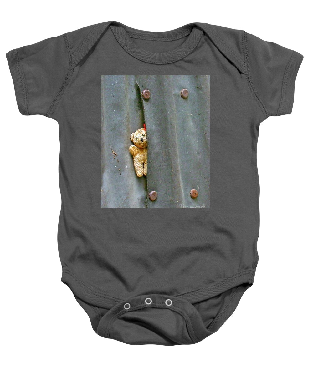 Teddy Bear Baby Onesie featuring the photograph All Alone Am I by Patsy Walton