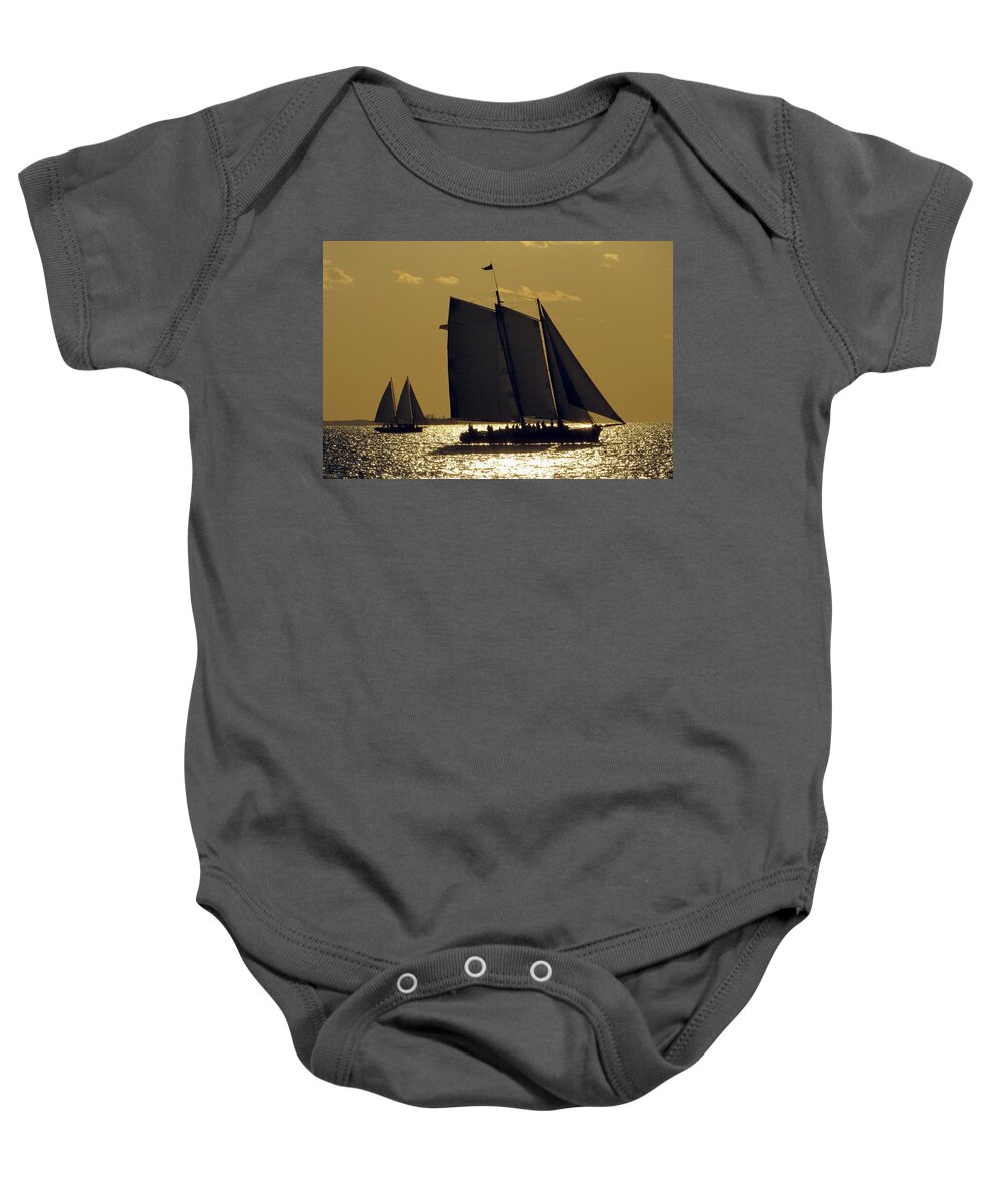 Sea Baby Onesie featuring the photograph All Sails Sunset in Key West by Bob Slitzan