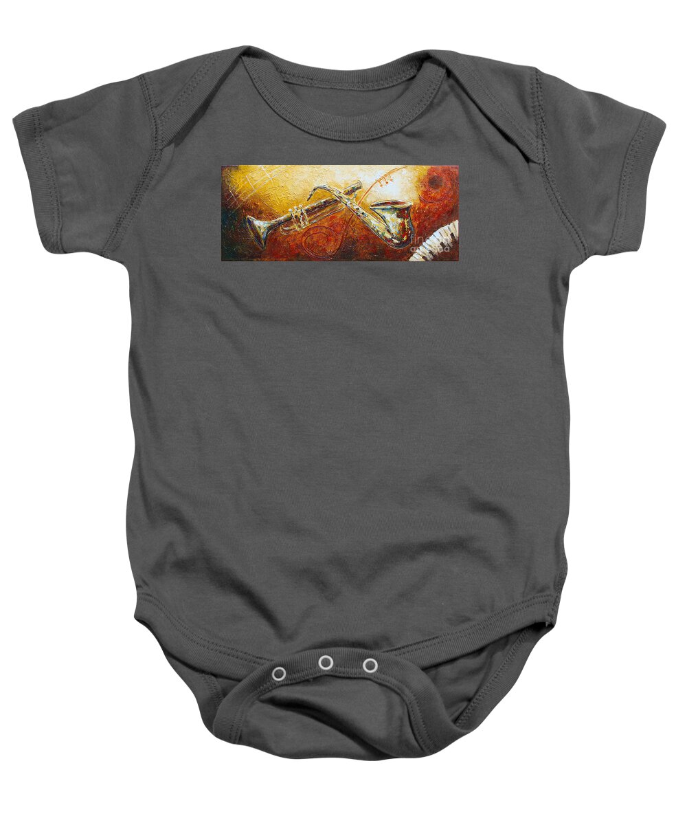 Music Baby Onesie featuring the painting All That Jazz by Phyllis Howard