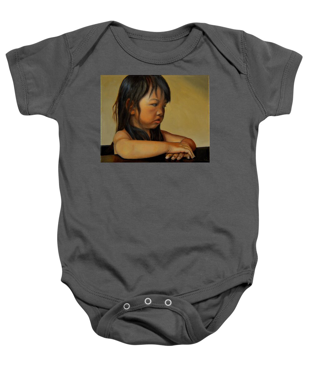 Portrait Baby Onesie featuring the painting Amelie-An 15 by Thu Nguyen