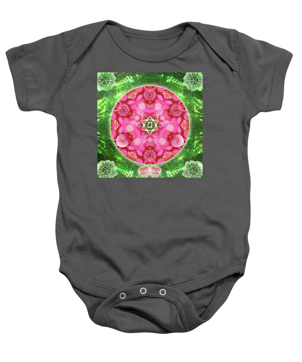 Mandala Baby Onesie featuring the mixed media Anahata Rose by Alicia Kent