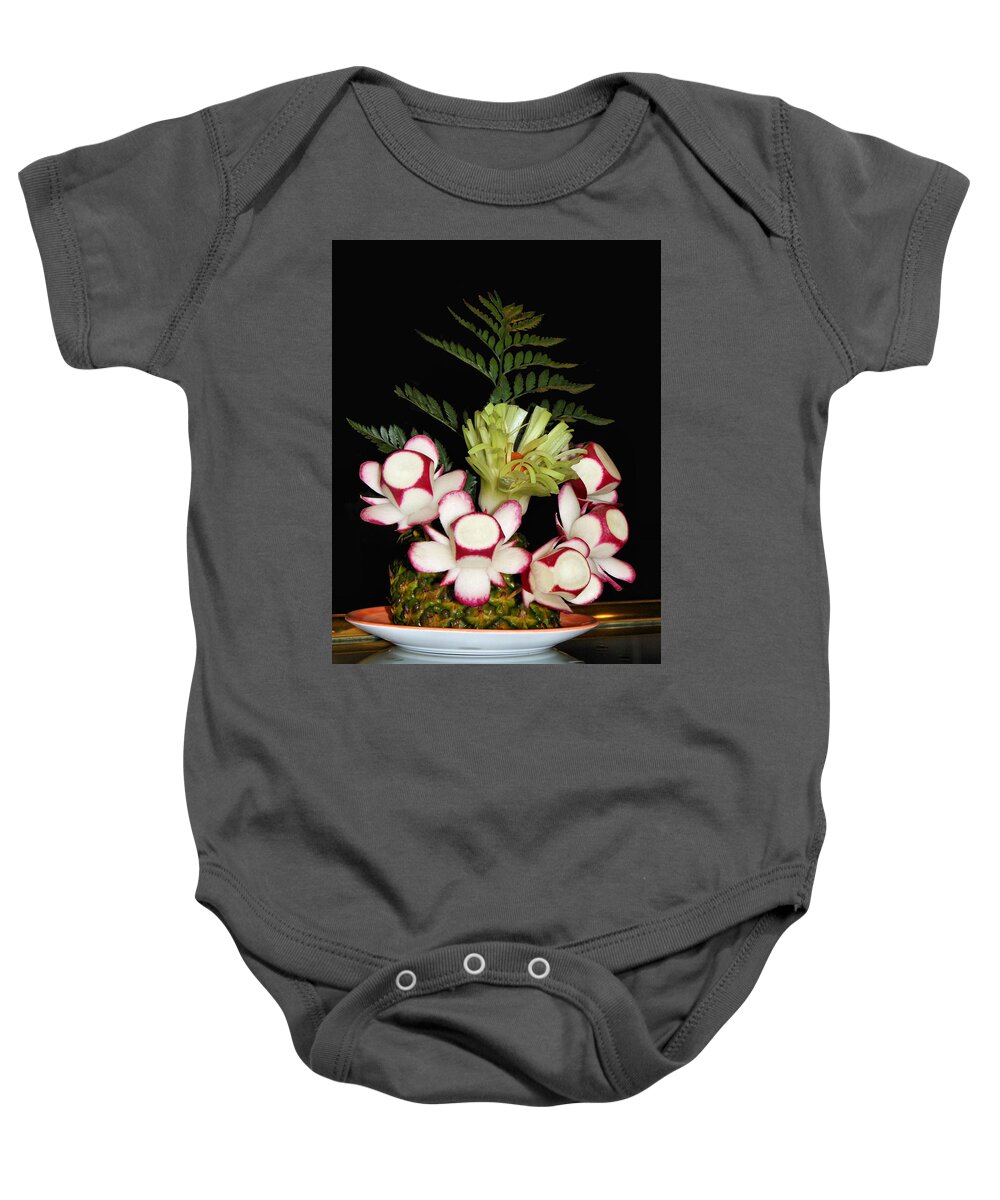 Radish Baby Onesie featuring the photograph Appetizing Radishes by Kristin Elmquist