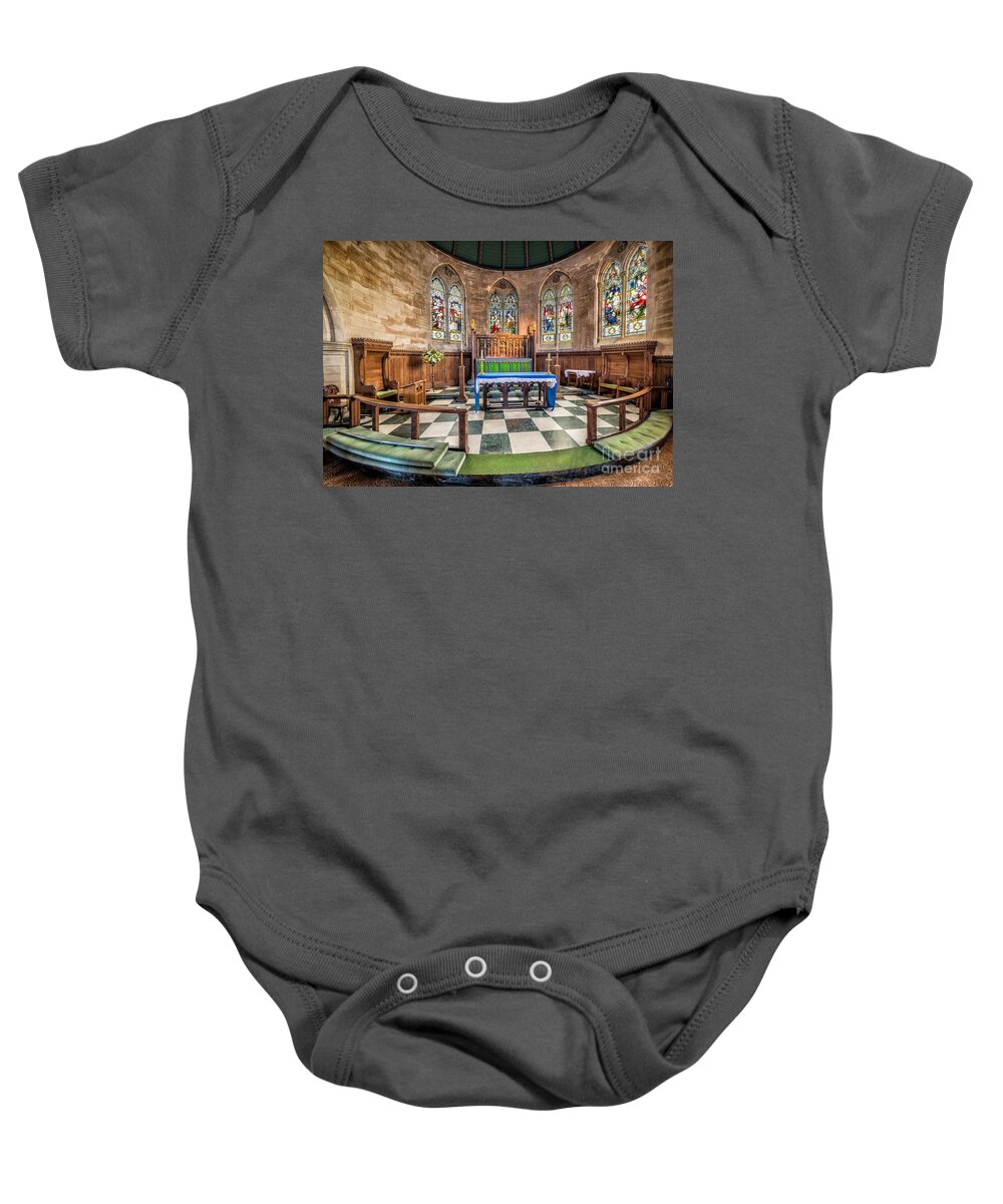 Holy Trinity Baby Onesie featuring the photograph Apse Windows Llandudno by Adrian Evans
