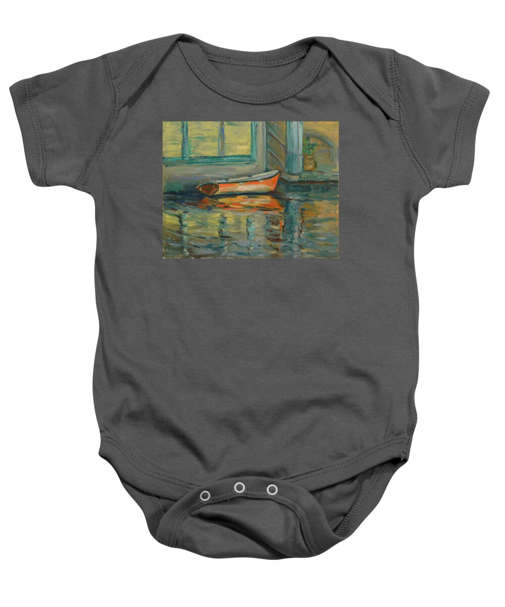 At Boat House Baby Onesie featuring the painting At Boat House 2 by Xueling Zou