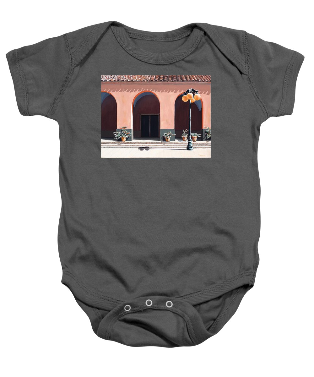 Cityscape Baby Onesie featuring the painting At The Mercado by Craig Morris