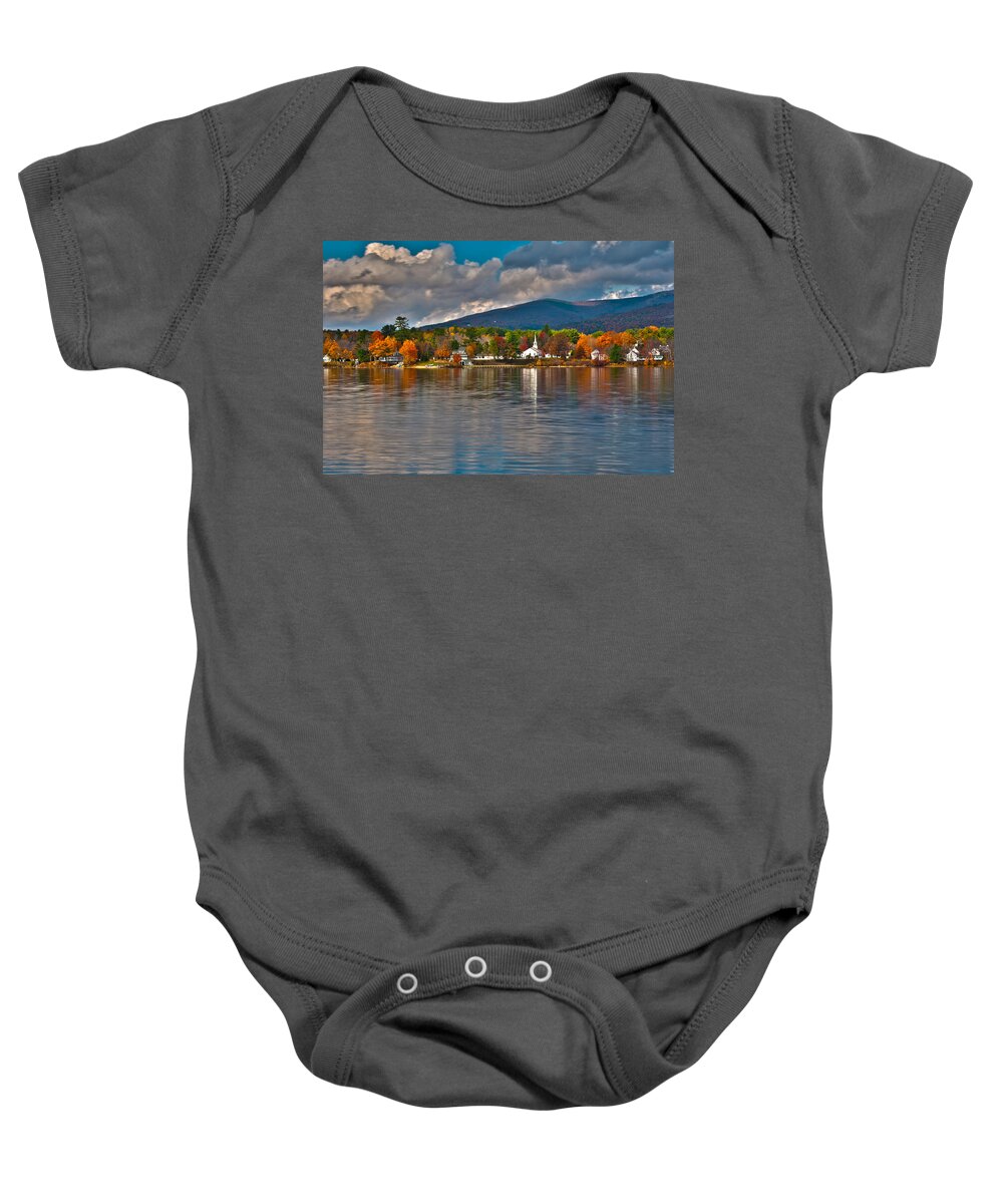 New England Baby Onesie featuring the photograph Autumn in Melvin Village by Brenda Jacobs