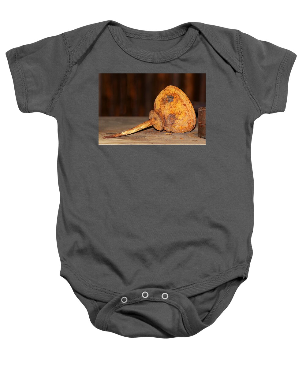 Oil Can Baby Onesie featuring the photograph Awesome Rust by Phyllis Denton