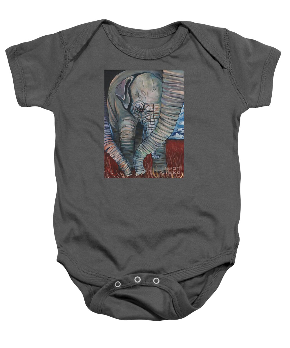 Baby Elephant Baby Onesie featuring the painting Baby Comfort by Aimee Vance