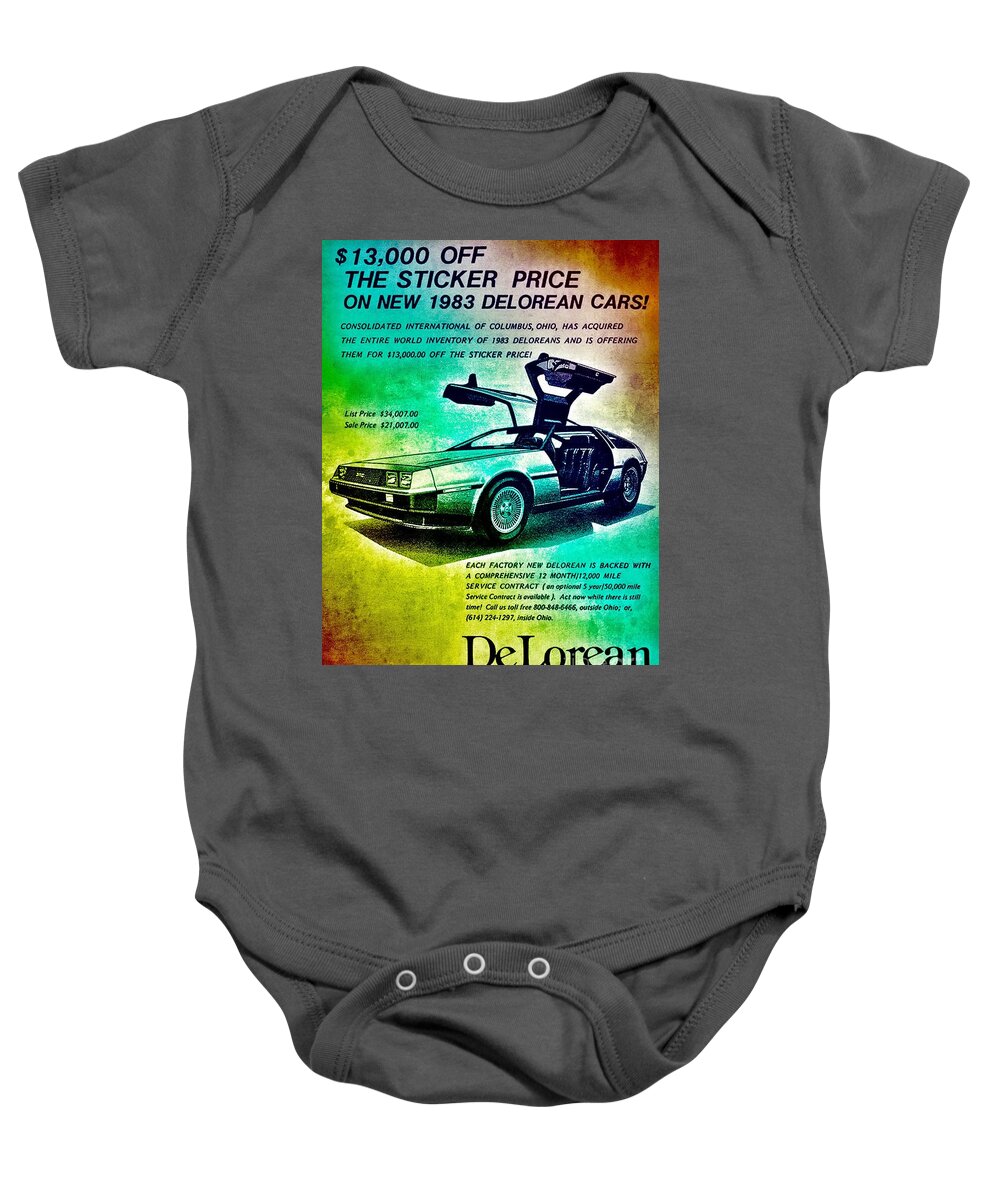 Delorean Baby Onesie featuring the digital art Back to the DeLorean by HELGE Art Gallery