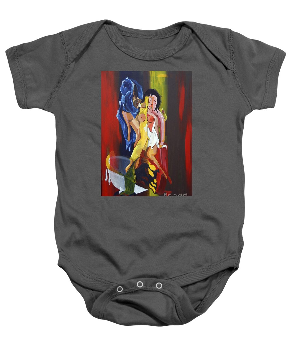 Young Lovers Baby Onesie featuring the painting Jeunes Amoureux Se Baignant by James Lavott