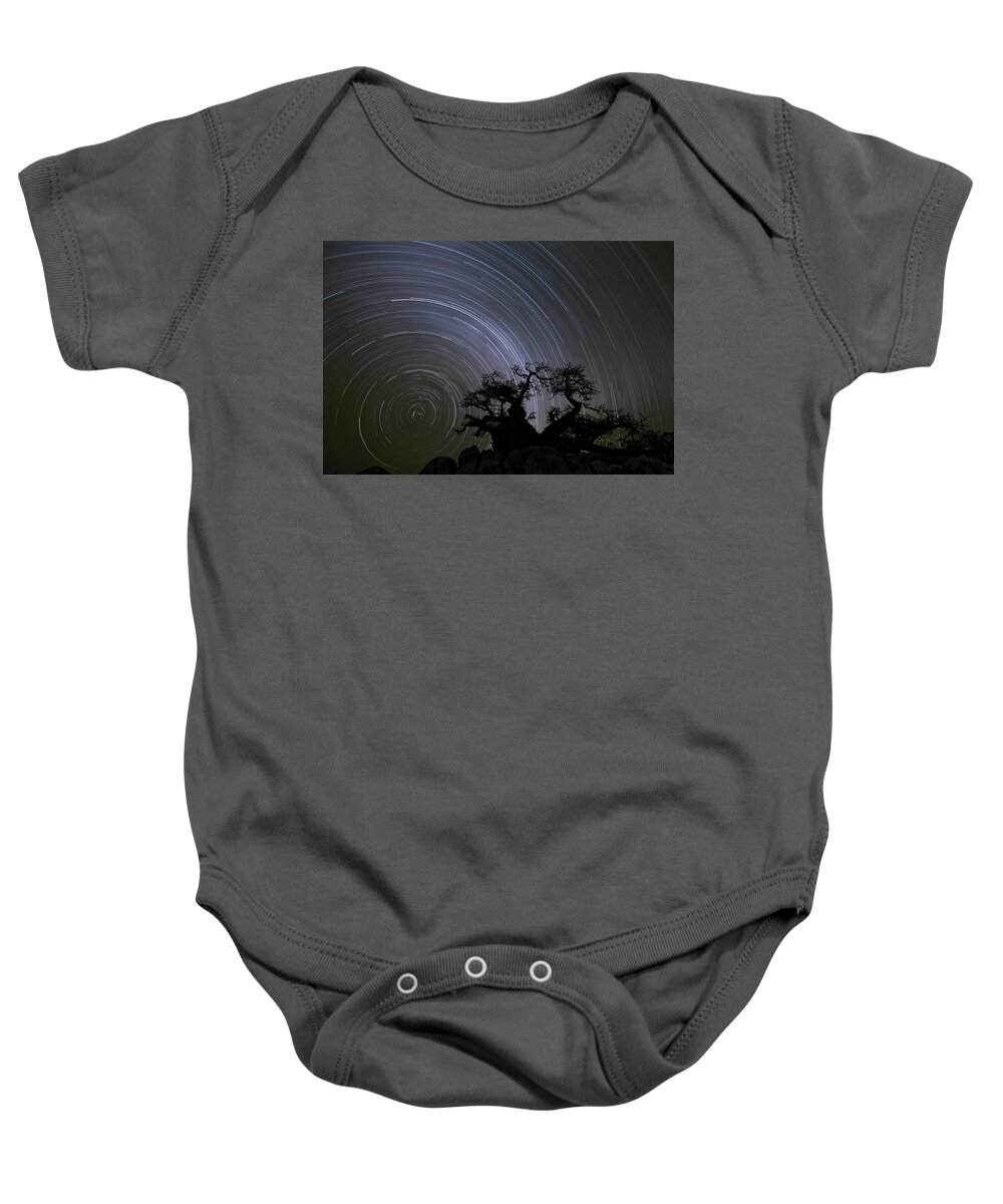 Vincent Grafhorst Baby Onesie featuring the photograph Baobab And Star Trails Botswana by Vincent Grafhorst