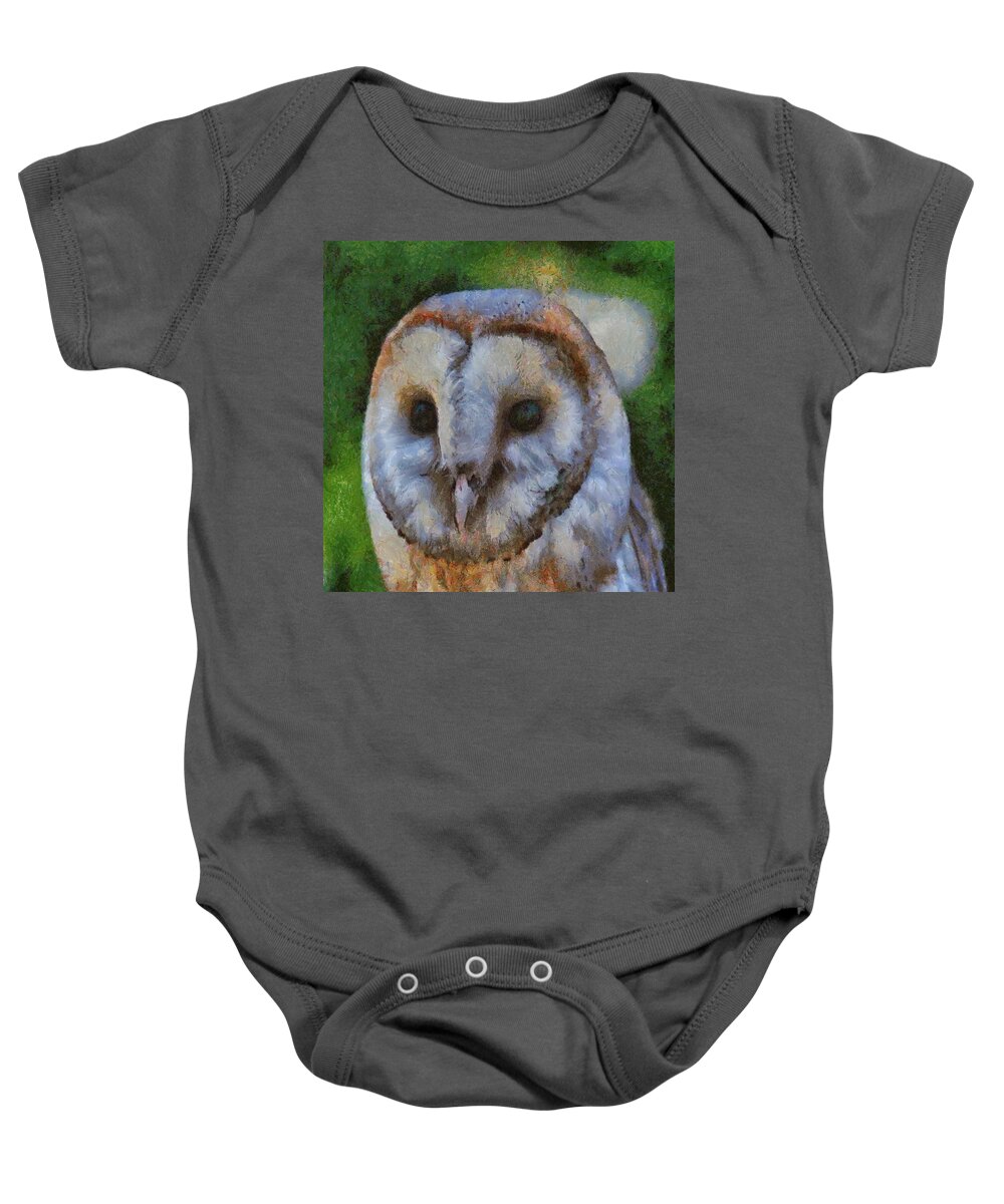 Owl Baby Onesie featuring the painting Barn Owl by Taiche Acrylic Art