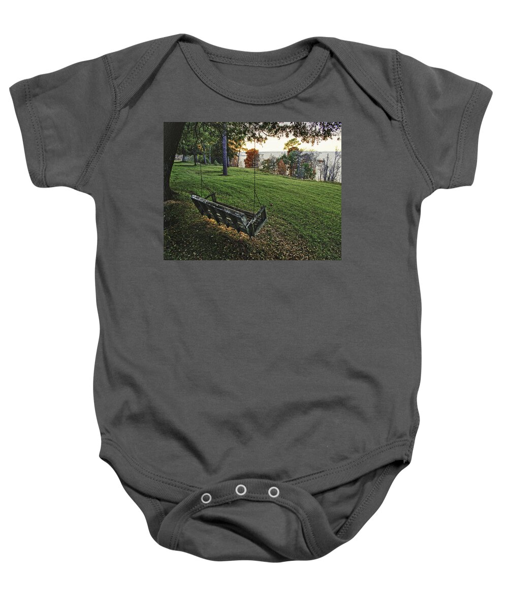 Palm Baby Onesie featuring the digital art Bayview Swing on a August Day by Michael Thomas