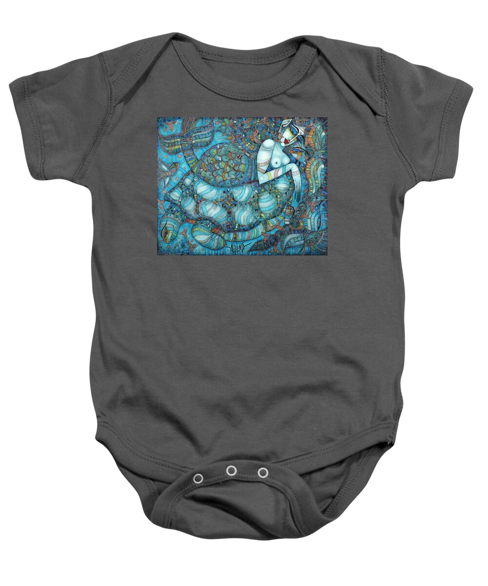 Blue Baby Onesie featuring the painting Beyond The Oceans... #1 by Albena Vatcheva