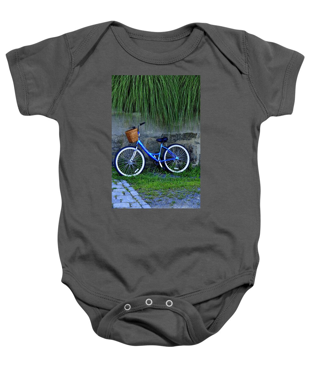 New England Baby Onesie featuring the photograph Bicycle at Rest by Caroline Stella