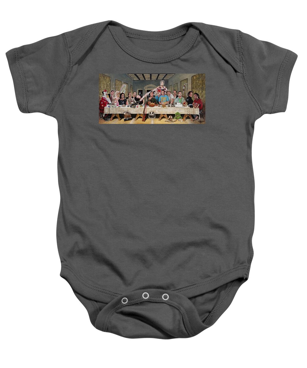 Bill Murray Baby Onesie featuring the painting Bills Last Supper by Tom Carlton