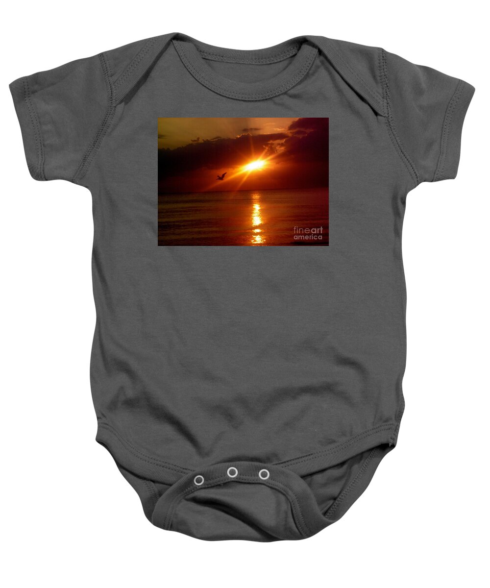 Seagull Baby Onesie featuring the photograph Blood Red Sunset by Carla Carson