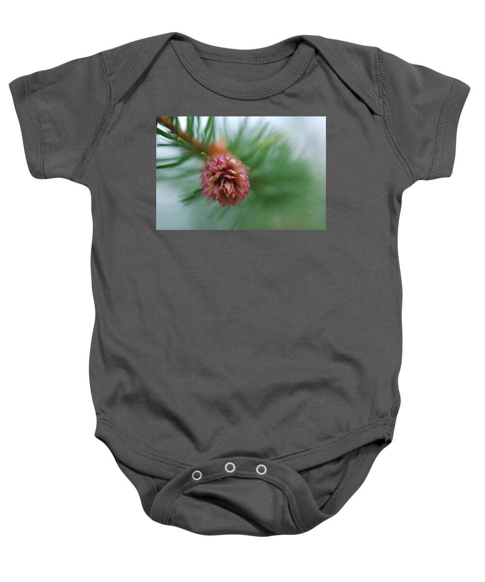 Pine Cone Baby Onesie featuring the photograph Blooming Pine Cone by Kathy Paynter