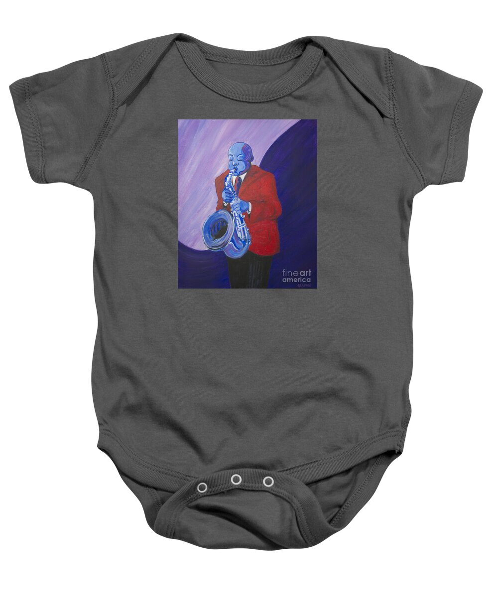 Dwayne Glapion Baby Onesie featuring the painting Blue Note by Dwayne Glapion