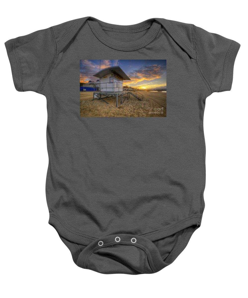 Hdr Baby Onesie featuring the photograph Bournemouth Beach Sunrise by Yhun Suarez