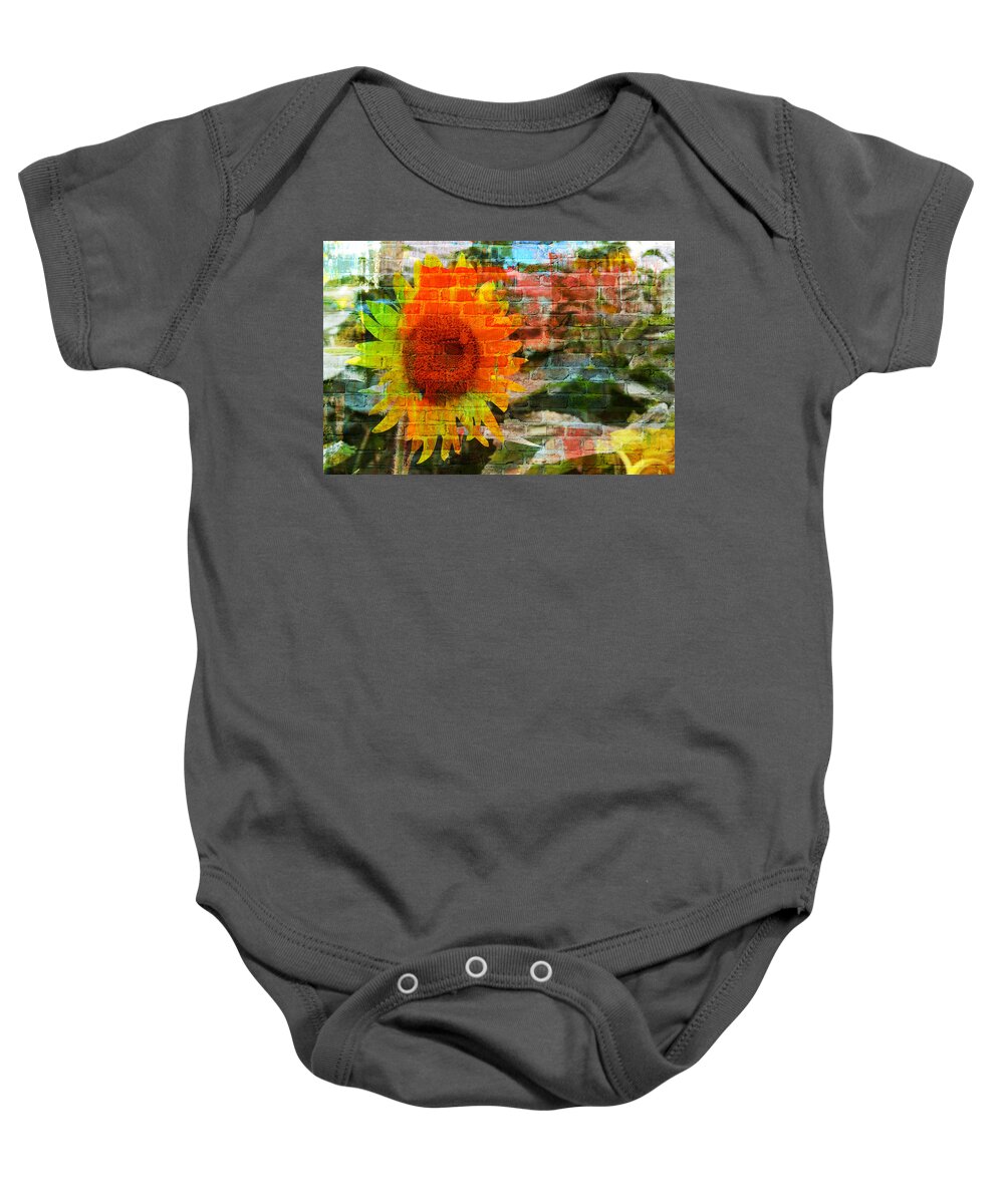 Sunflowers Baby Onesie featuring the photograph Bricks and Sunflowers by Alice Gipson
