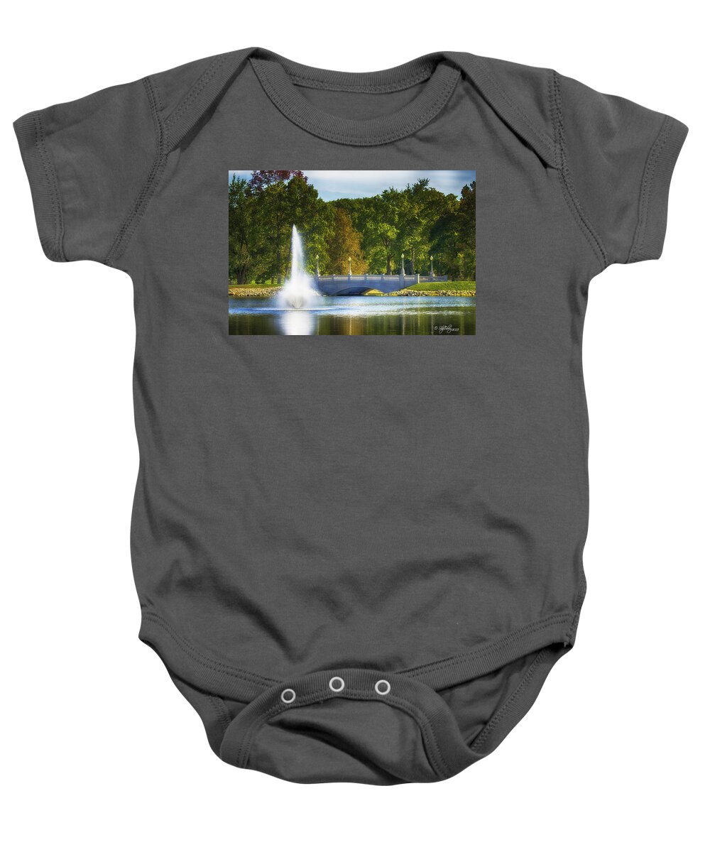 Water Baby Onesie featuring the photograph Bridge Over Troubled Waters by Skip Tribby