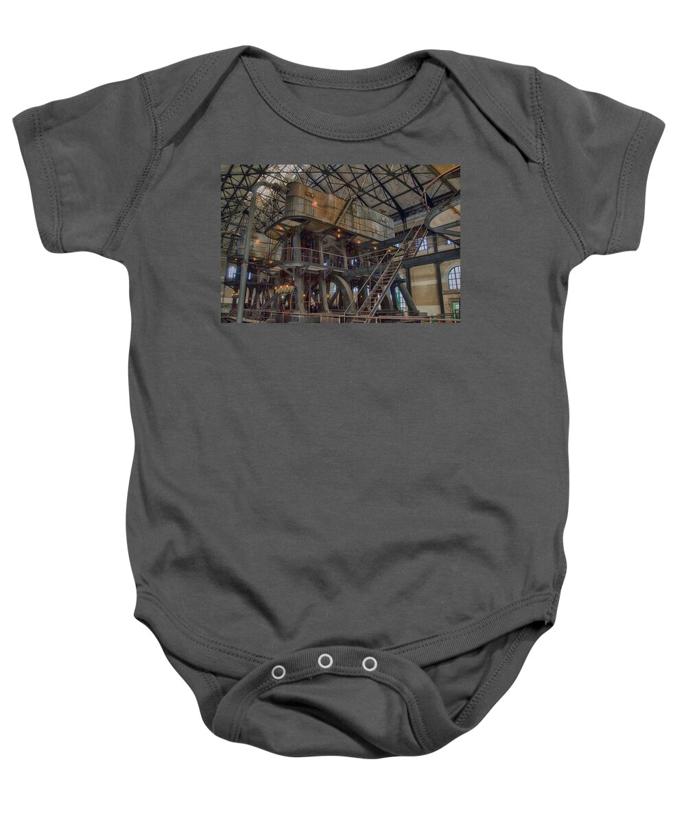 Buffalo Baby Onesie featuring the photograph Buffalo Water Pumping Station by Guy Whiteley