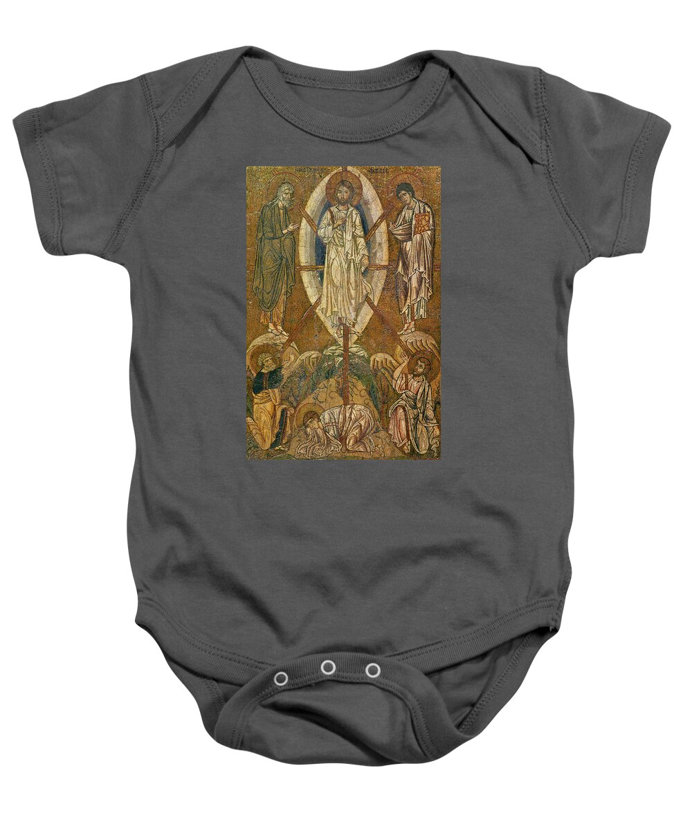 Mosaic Baby Onesie featuring the painting Byzantine icon depicting the transfiguration by Byzantine School