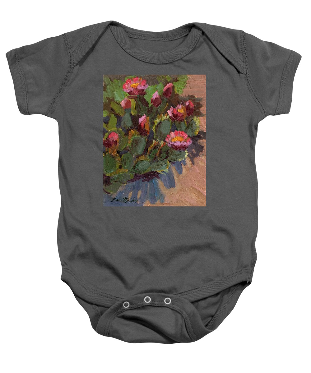 Cactus In Bloom Baby Onesie featuring the painting Cactus in Bloom 2 by Diane McClary