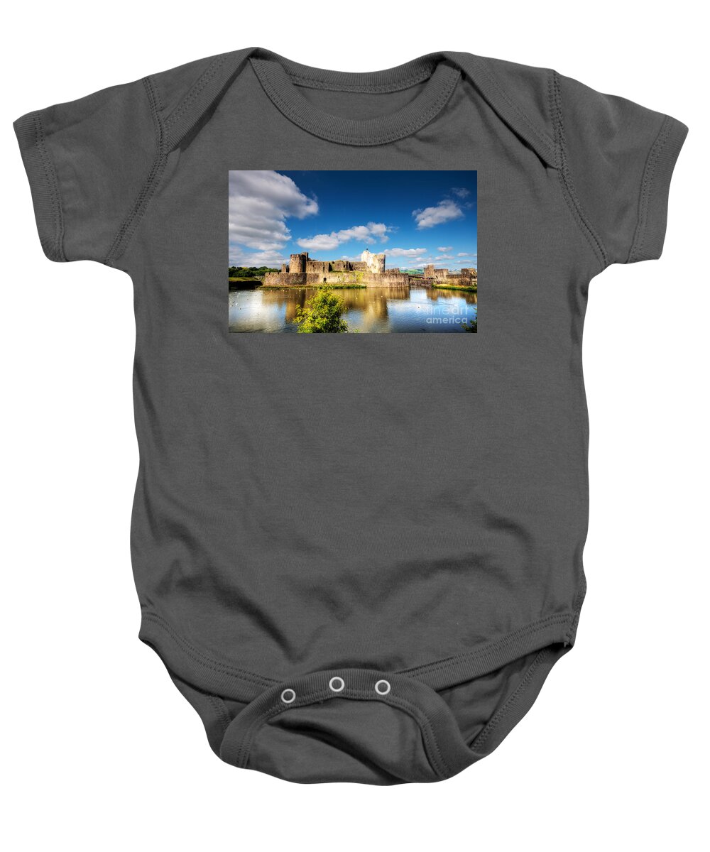 Caerphilly Castle Baby Onesie featuring the photograph Caerphilly Castle 11 by Steve Purnell