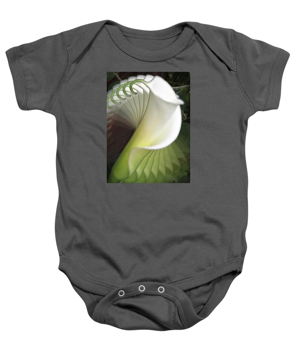 Calla Lily Baby Onesie featuring the photograph Calla Lily Fan by Alison Stein