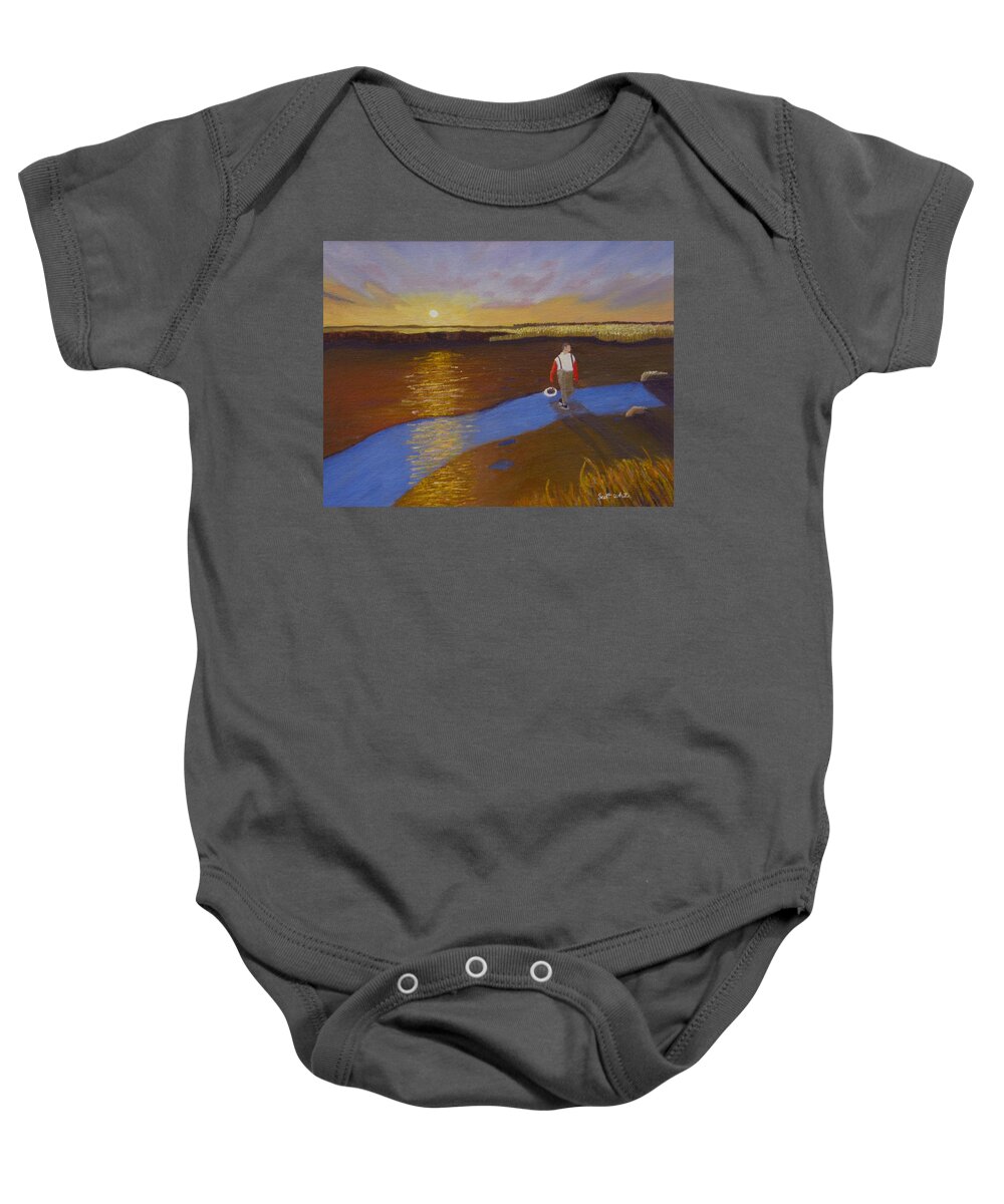 Sunset Baby Onesie featuring the painting Cape Cod Clamming by Scott W White