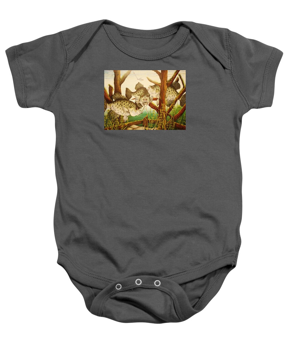Fishing Baby Onesie featuring the drawing Captivating Crappies by Bruce Bley