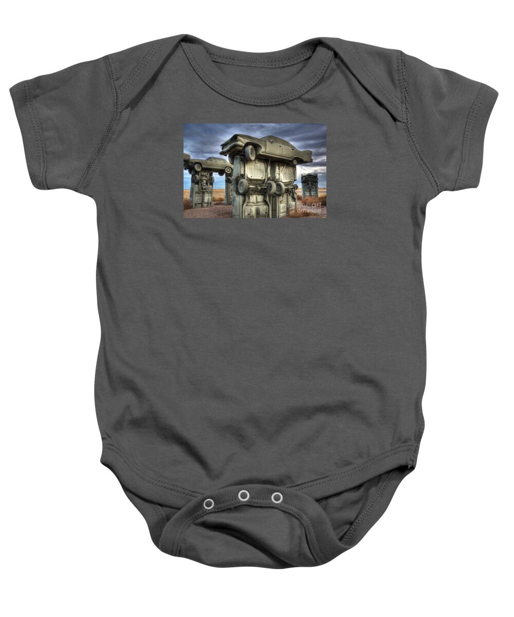 Carhenge Baby Onesie featuring the photograph Carhenge Automobile Art 2 by Bob Christopher