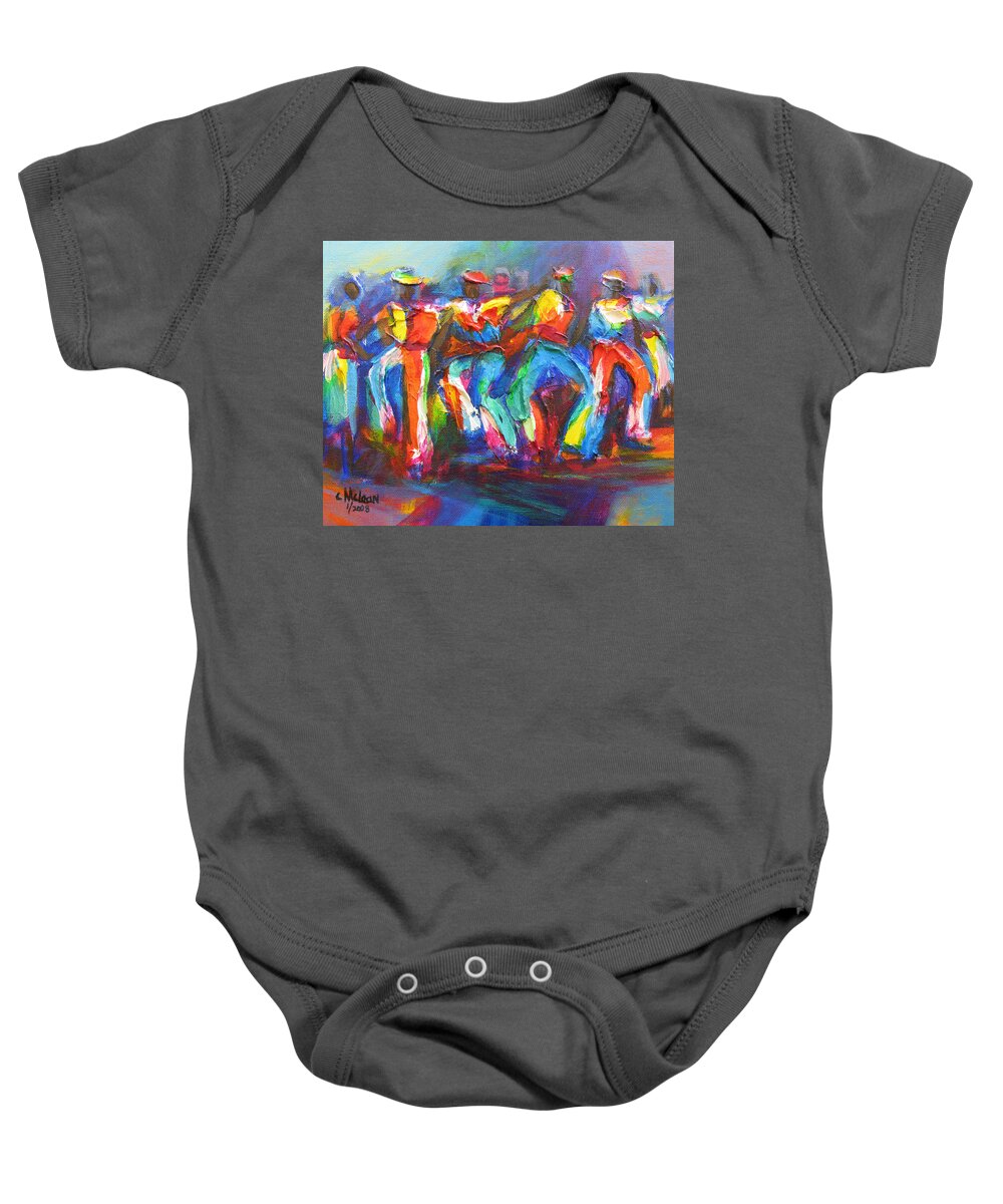 Abstract Baby Onesie featuring the painting Carnival Jump Up by Cynthia McLean