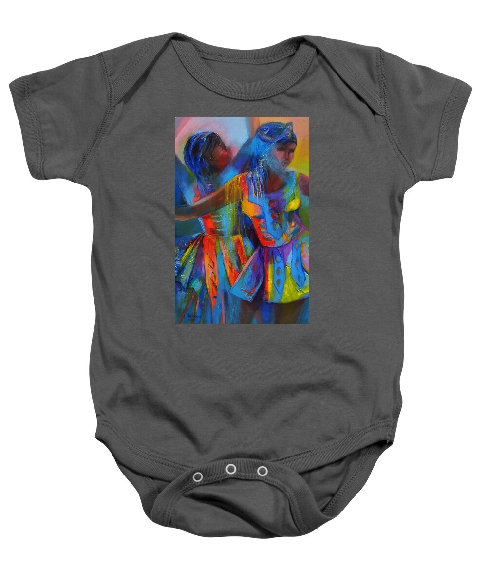 Abstract Baby Onesie featuring the painting Carnival Masqueraders by Cynthia McLean