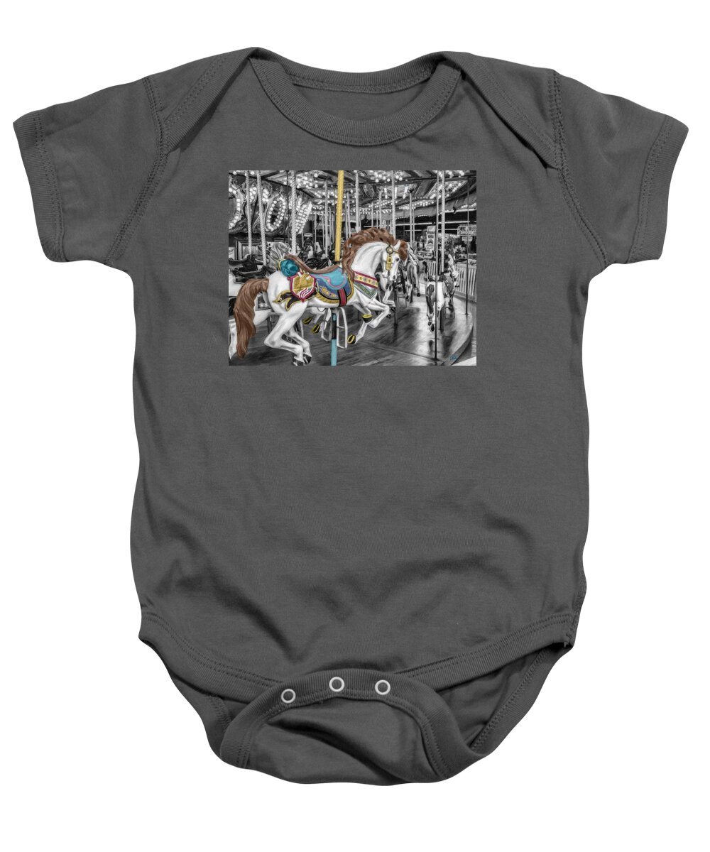 Carousel Baby Onesie featuring the painting Carousel Horse Equ168125 by Dean Wittle