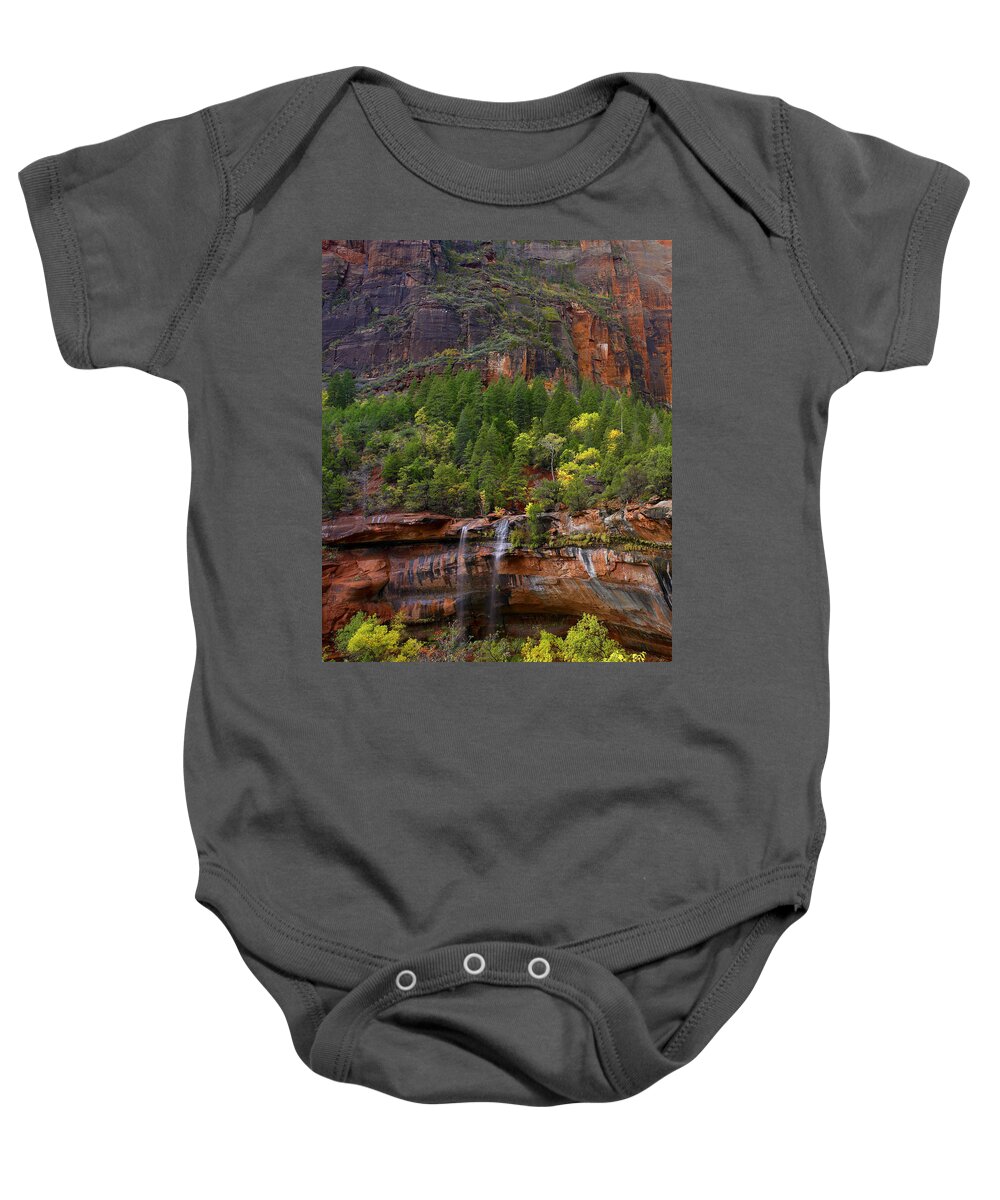 Feb0514 Baby Onesie featuring the photograph Cascades At Emerald Pools Zion Np Utah by Tim Fitzharris