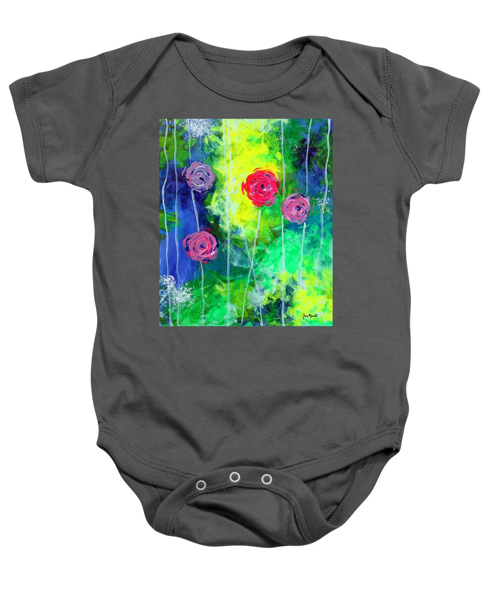 Flower Baby Onesie featuring the painting Cascading Light by Jan Marvin by Jan Marvin